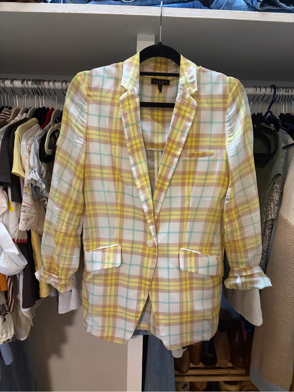 rag & bone Yellow Plaid Single-Button Blazer EUC